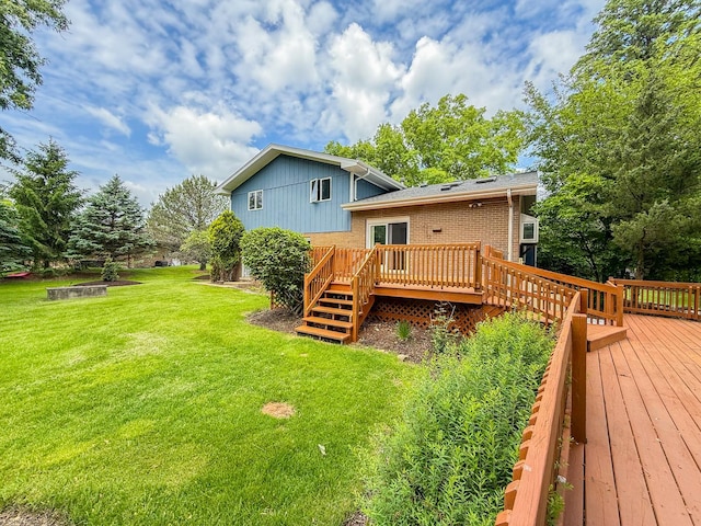 12533 S Iroquois Rd, Palos Park, IL 60464 - back of property featuring brick siding, a yard, and a deck