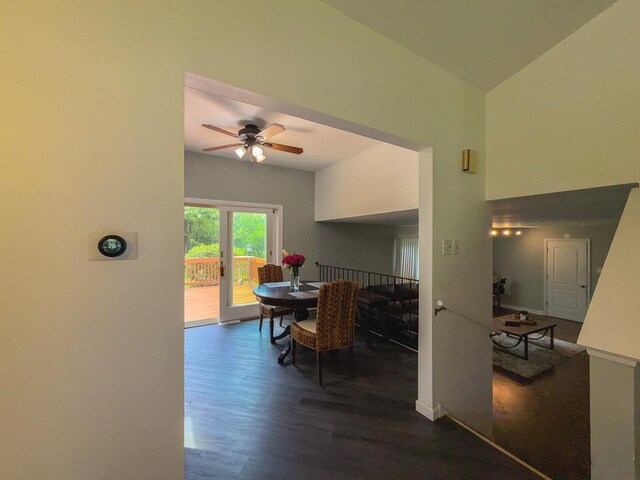 12533 S Iroquois Rd, Palos Park, IL 60464 - dining area with ceiling fan, dark wood-style floors, and baseboards