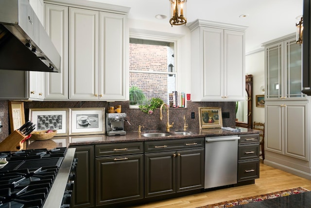 635 W Sheridan Rd Unit 3, Chicago, IL 60613 - kitchen featuring dishwasher, under cabinet range hood, stovetop, a sink, and light wood finished floors