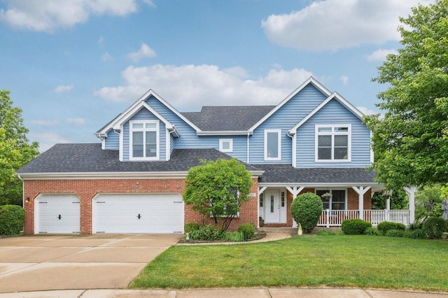 310 Westhaven Cir, Geneva, IL 60134 - view of front of property with brick siding, driveway, a porch, a front lawn, and a shingled roof