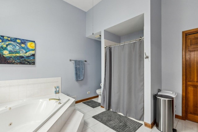310 Westhaven Cir, Geneva, IL 60134 - full bathroom with a garden tub, toilet, a shower with shower curtain, baseboards, and tile patterned floors