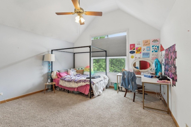310 Westhaven Cir, Geneva, IL 60134 - bedroom featuring carpet, vaulted ceiling, baseboards, and a ceiling fan
