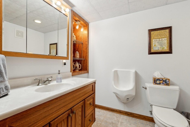 310 Westhaven Cir, Geneva, IL 60134 - bathroom with toilet, vanity, baseboards, tile patterned flooring, and recessed lighting