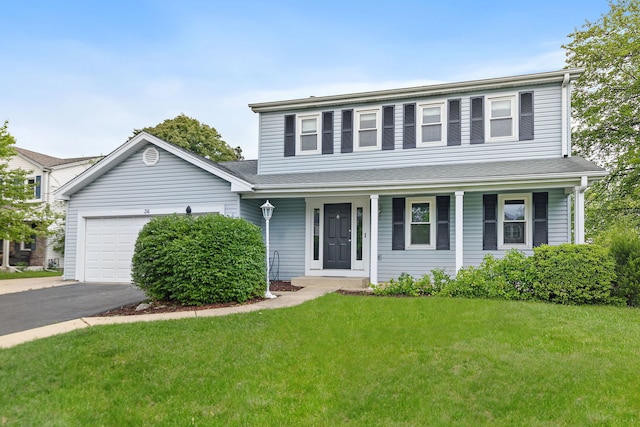 36 Shore Dr, Schaumburg, IL 60193 - traditional-style house with a garage, covered porch, a front yard, and driveway