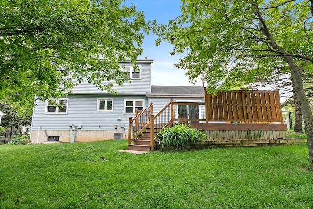 36 Shore Dr, Schaumburg, IL 60193 - rear view of house with a yard, a wooden deck, and cooling unit