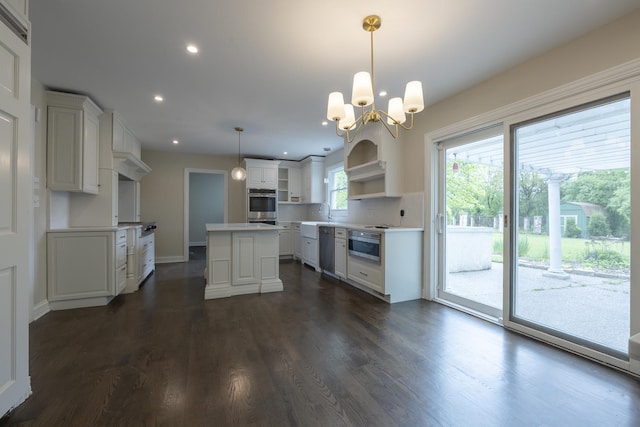 3745 Whirlaway Dr, Northbrook, IL 60062 - kitchen with open shelves, appliances with stainless steel finishes, recessed lighting, white cabinets, and a kitchen island