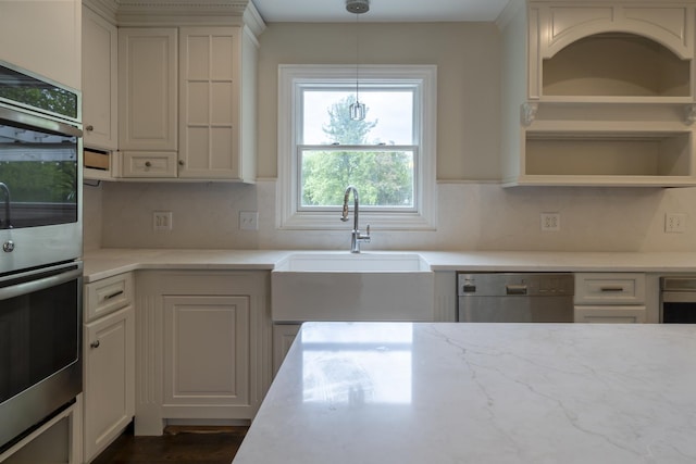 3745 Whirlaway Dr, Northbrook, IL 60062 - kitchen with dishwasher, stainless steel double oven, a sink, and backsplash