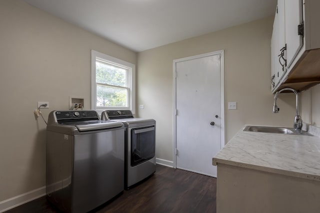 3745 Whirlaway Dr, Northbrook, IL 60062 - washroom with washing machine and dryer, cabinet space, dark wood-style floors, and baseboards