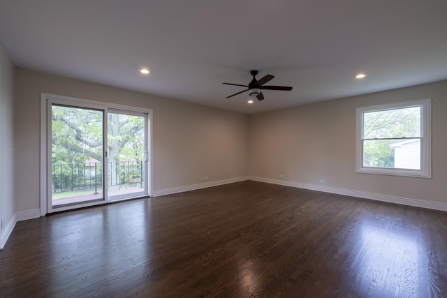 3745 Whirlaway Dr, Northbrook, IL 60062 - spare room with plenty of natural light, ceiling fan, dark wood-style floors, baseboards, and recessed lighting
