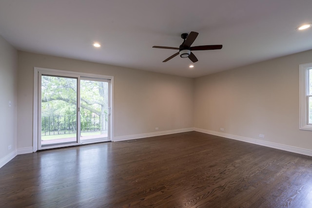 3745 Whirlaway Dr, Northbrook, IL 60062 - spare room featuring healthy amount of natural light, dark wood-style flooring, ceiling fan, baseboards, and recessed lighting