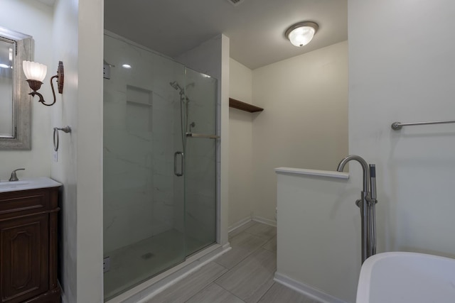 3745 Whirlaway Dr, Northbrook, IL 60062 - bathroom with vanity, a stall shower, and baseboards