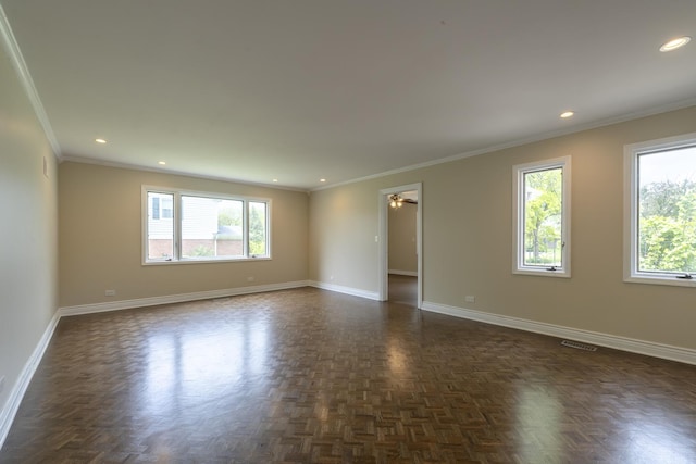 3745 Whirlaway Dr, Northbrook, IL 60062 - unfurnished room featuring baseboards, recessed lighting, crown molding, and ceiling fan