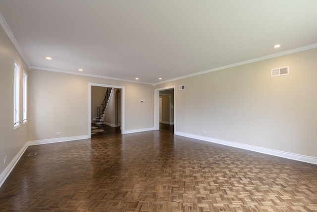 3745 Whirlaway Dr, Northbrook, IL 60062 - unfurnished room with baseboards, recessed lighting, stairs, and crown molding
