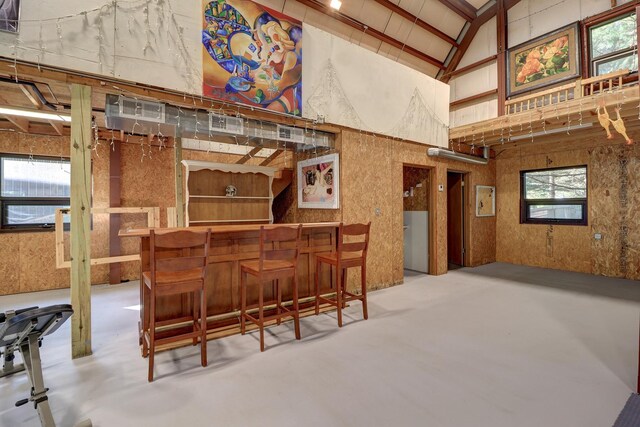 701A Hill Dr, Rock Falls, IL 61071 - miscellaneous room with high vaulted ceiling, a bar, and concrete flooring