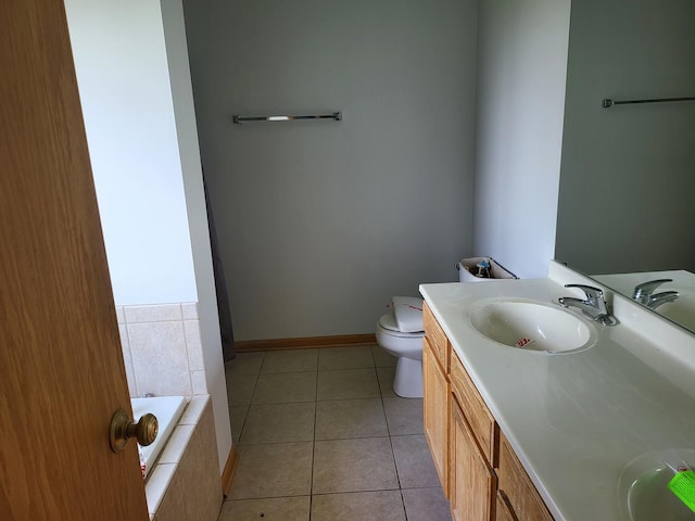 383 Prairie Knoll Dr, Poplar Grove, IL 61065 - full bathroom featuring tiled bath, double vanity, toilet, and tile patterned floors