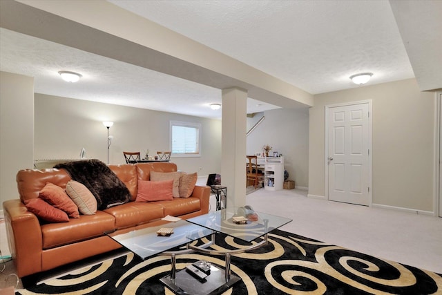 3911 Summer Sage Ct, Champaign, IL 61822 - carpeted living room featuring a textured ceiling and baseboards