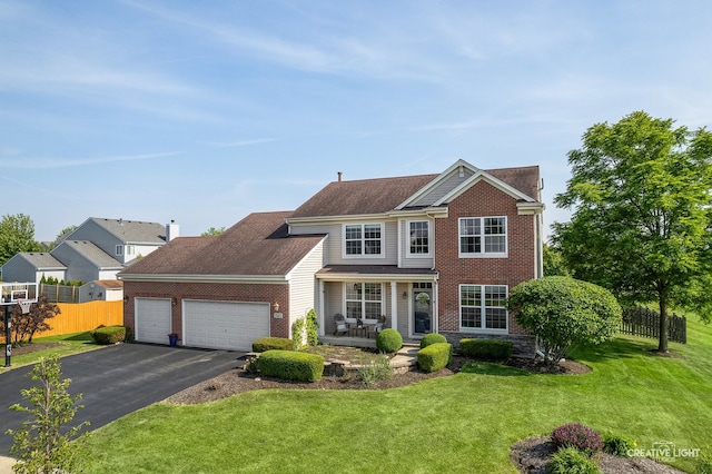 25411 W Juniper Ct, Plainfield, IL 60585 - traditional-style house featuring an attached garage, asphalt driveway, brick siding, and a porch