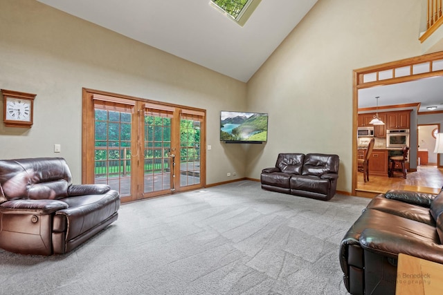 1514 Triple Crown Ct, Saint Charles, IL 60174 - living room with high vaulted ceiling, healthy amount of natural light, light carpet, and baseboards