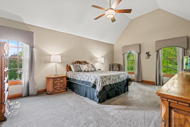 1514 Triple Crown Ct, Saint Charles, IL 60174 - carpeted bedroom with baseboards, high vaulted ceiling, and ceiling fan