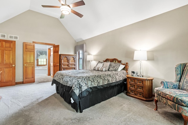 1514 Triple Crown Ct, Saint Charles, IL 60174 - bedroom featuring carpet, high vaulted ceiling, a ceiling fan, ensuite bathroom, and baseboards