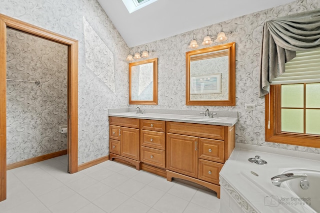1514 Triple Crown Ct, Saint Charles, IL 60174 - full bath featuring a skylight, tile patterned flooring, double vanity, and a garden tub