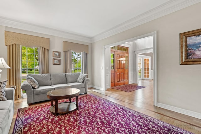 1514 Triple Crown Ct, Saint Charles, IL 60174 - living room featuring baseboards, ornamental molding, and light wood-type flooring