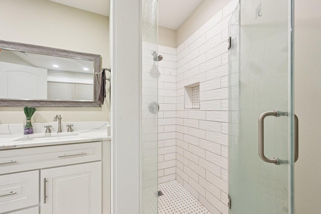 93 Liberty St, West Dundee, IL 60118 - bathroom featuring vanity and a stall shower