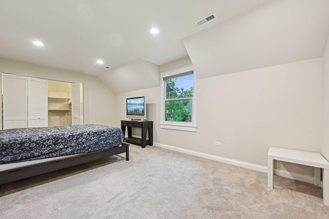 93 Liberty St, West Dundee, IL 60118 - bedroom with light carpet, recessed lighting, baseboards, and vaulted ceiling