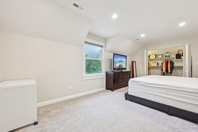 93 Liberty St, West Dundee, IL 60118 - bedroom with recessed lighting, carpet, baseboards, a spacious closet, and vaulted ceiling