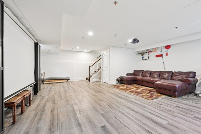 93 Liberty St, West Dundee, IL 60118 - living room featuring light wood-type flooring, stairs, and recessed lighting