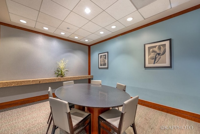 222 N Columbus Dr Unit 2808, Chicago, IL 60601 - dining area featuring carpet, recessed lighting, a drop ceiling, baseboards, and crown molding