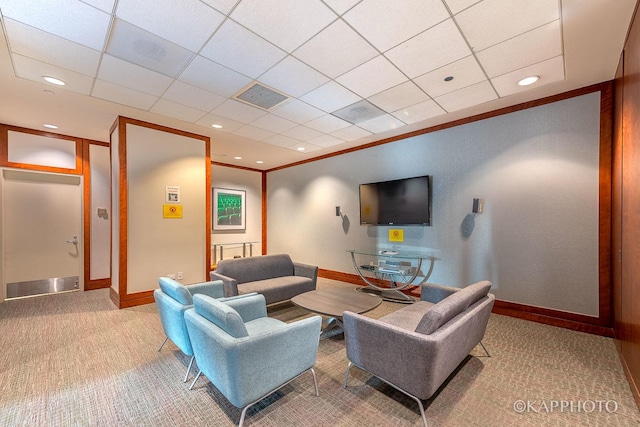 222 N Columbus Dr Unit 2808, Chicago, IL 60601 - carpeted living area featuring recessed lighting, baseboards, ornamental molding, and a paneled ceiling