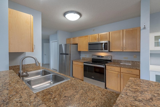 222 N Columbus Dr Unit 2808, Chicago, IL 60601 - kitchen featuring stainless steel appliances, a sink, light brown cabinetry, and a textured ceiling