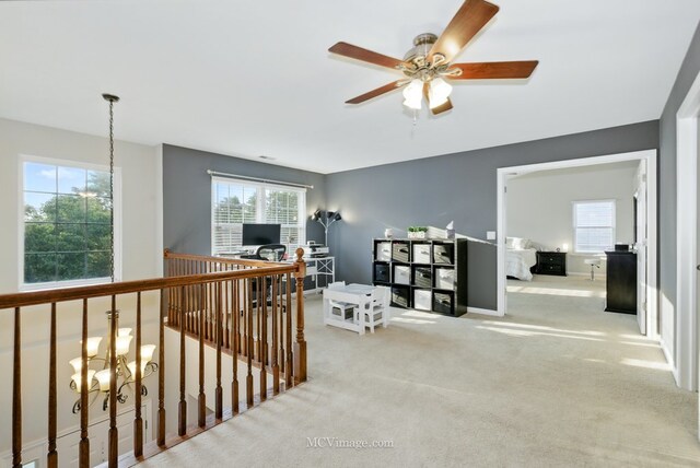 16347 W Cagwin Dr, Lockport, IL 60441 - office featuring ceiling fan, plenty of natural light, carpet floors, and a chandelier