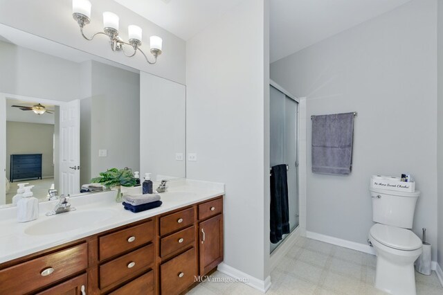 16347 W Cagwin Dr, Lockport, IL 60441 - full bath featuring double vanity, a shower stall, tile patterned floors, and a ceiling fan