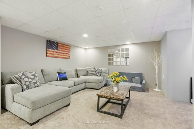 16347 W Cagwin Dr, Lockport, IL 60441 - carpeted living room with a paneled ceiling and recessed lighting