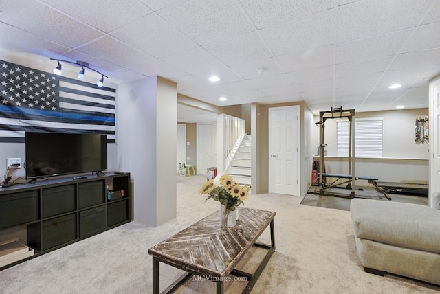 16347 W Cagwin Dr, Lockport, IL 60441 - carpeted living area featuring stairway and track lighting