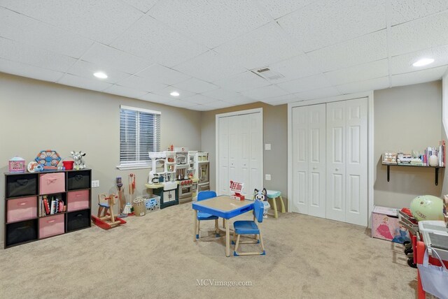 16347 W Cagwin Dr, Lockport, IL 60441 - rec room with carpet flooring and a paneled ceiling