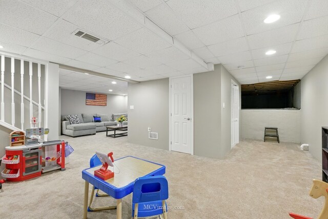 16347 W Cagwin Dr, Lockport, IL 60441 - recreation room with carpet, recessed lighting, and a drop ceiling