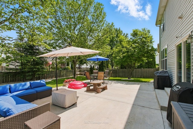 16347 W Cagwin Dr, Lockport, IL 60441 - fenced backyard with outdoor lounge area, a patio, outdoor dining area, and area for grilling