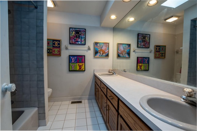 3142 Monterey Dr, Flossmoor, IL 60422 - bathroom featuring toilet, double vanity, tile patterned flooring, recessed lighting, and baseboards