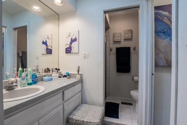 3142 Monterey Dr, Flossmoor, IL 60422 - full bath featuring tile patterned floors, vanity, toilet, a shower, and recessed lighting