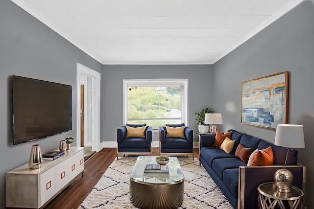 72 E 136th St, Riverdale, IL 60827 - living area featuring ornamental molding and dark wood-style flooring