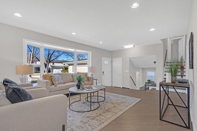 1933 Birch St, Des Plaines, IL 60016 - living room featuring wood finished floors, recessed lighting, and baseboards