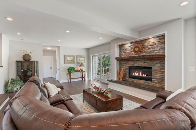 6517 Saddle Ridge Ct, Long Grove, IL 60047 - living room featuring wood finished floors, a fireplace, and recessed lighting