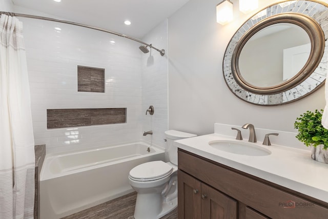6517 Saddle Ridge Ct, Long Grove, IL 60047 - full bath with shower / bath combo with shower curtain, vanity, wood finished floors, and recessed lighting