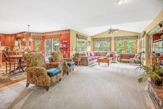 5N647 Forest Glen Ln, Saint Charles, IL 60175 - living area with a ceiling fan, light colored carpet, and lofted ceiling