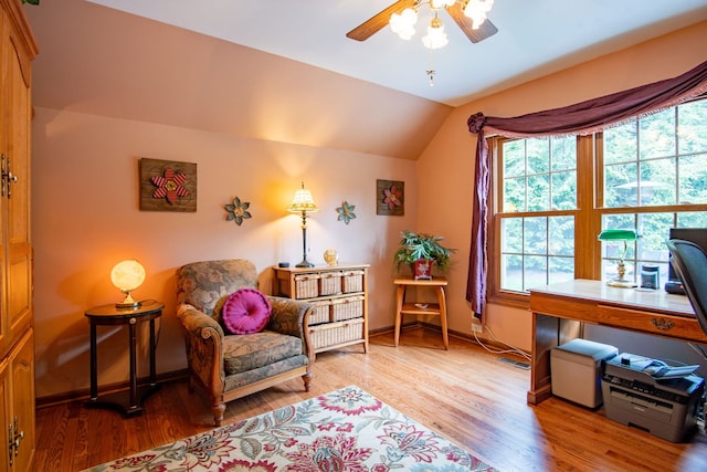 5N647 Forest Glen Ln, Saint Charles, IL 60175 - sitting room with a ceiling fan, wood finished floors, vaulted ceiling, and baseboards