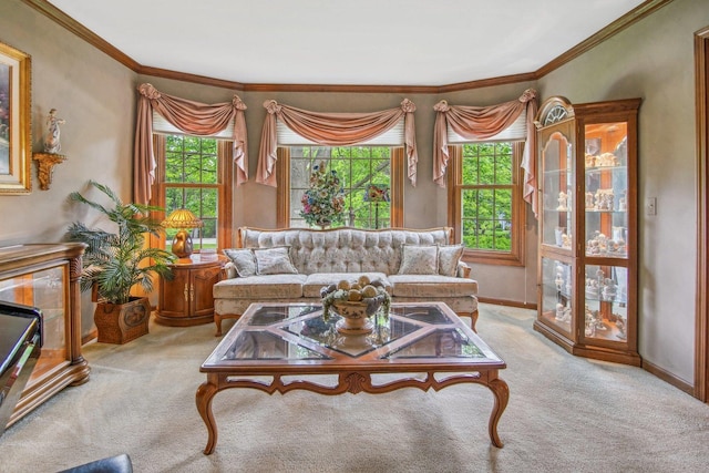 5N647 Forest Glen Ln, Saint Charles, IL 60175 - carpeted living room featuring plenty of natural light, ornamental molding, and baseboards