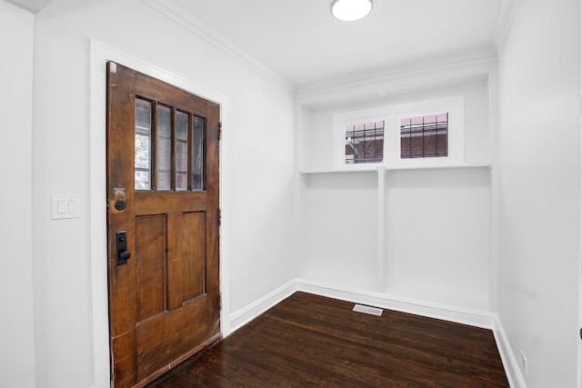 1724 W 105th St, Chicago, IL 60643 - foyer entrance featuring baseboards, dark wood-type flooring, and crown molding